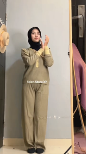 Oneset Orlanda Top Knits Motif Pita: Gaya Desain Kekinian & Setelan Celana Kulot Rajut Wanita Premium Lengan Panjang