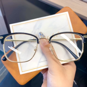 Anti Radiation Graded Glasses 0-500° Myopic Replaceable Half Metal Glasses Eyeglasses for Nearsighted for Women Men
