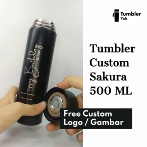 Tumbler Minum Custom Sakura Glossy Bahan Stainless Free Grafir Logo Nama Kado Souvenir Vacuum