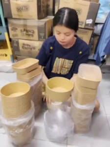 ถ้วยกระดาษคราฟท์  ใช้แล้วทิ้ง กล่องอาหารเดลิเวอรี่ ตะเกียบไม้ไผ่ใช้แล้วทิ้ง ชามกระดาษคราฟท์ แพคละ50