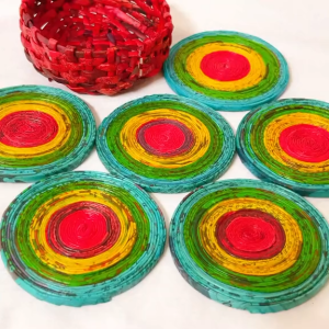 ECO STORY™ Paper-woven Round Cup Coasters n Rattan Holder Set 6 pcs