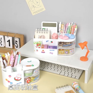 Stationary Pen Note Book Desk Storage Organizer Box Large LED Mirror Drawer Dressing Light Mirror Kotak Kosmetik镜子化妆收纳