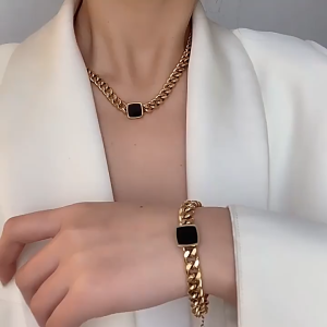 kalung titanium silver sisik mata kotak hitam vintage trending style fashion korea elegan premium KL