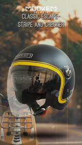 Mookem Helmet - Classic Escape - Stripe and Checker - Classic Half Face Dual Visor