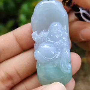 Lavender and Green Natural Type A Jadeite Pendant crafted with Milo Buddha represent Compassionate tolerant optimistic and open-minded with certificate weight 29.40 grams 50.80 * 20.80 * 13.60 mm suitable for daily wear (pendant108)