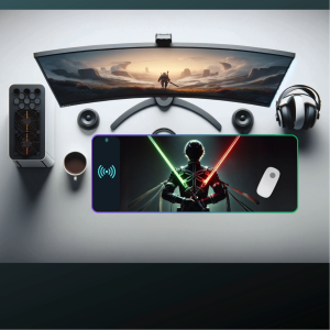 DESKMATEC RGB Wireless Charging Gaming Mouse Pad (DualSaber Sentinel)