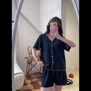 LINA GIRL ชุดนอน ชุดนอนเซ็ท 2 ชิ้น ชุดนอนบางเบา 🧸 ตัดขอบสี ผ้าเนื้อเย็นไม่ร้อน LN-754