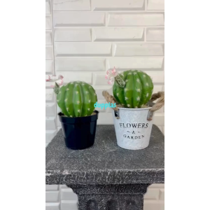 Tanaman Hias Pohon Plastik Kaktus Bunga Pink Variasi Pot Kaleng Vintage & Pot Dasar Hitam Dekorasi Meja Rumah Aesthetic