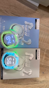 หูฟังบลูทูธไร้สาย ตัดเสียงรบกวน กล่องใส สีพาลเทล หูฟังไร้สาย ใช้ได้ทุกรุ่น บลูทูธ 5.3 หูฟัง มีแบตในตัว