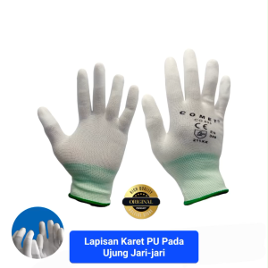 Comet Sarung Tangan Putih Cg803 Lapisan Karet Diujung Jari