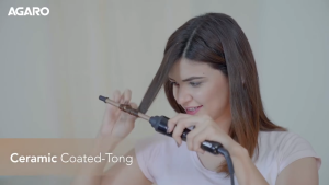 AGARO HC8001 Hair Curler With 10MM Barrel Rod Tong Chopstick Hair Curler Ceramic Coated Plates Cool Touch Tip Fast Heating For Women Maggie Curl Hair Curling Styling Grey & Black