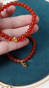 Vòng tay phong thủy vòng đôi 2 chiếc vòng đá Mã Não 6 li phối charm kim tiền ngôi sao trái tim xinh xắn | Hoa Minh Gem