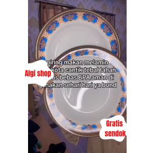 12Pcs Piring Makan Melamin bulat cekung motif kramik emas 9inc anti kelopek