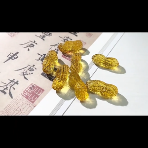 风水摆件 彩色水晶花生 招财 开运 纳福 聚宝盆 元宝 水晶玻璃 琉璃 五帝钱 装饰工艺品 家居装饰 Fengshui Peanut Coins Home Decoration