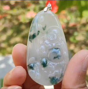 Special Sales - Rare Green Patches White with Yellow Hue Natural Type A Jadeite Jade crafter with Milo Buddha as Pendant certificate weigh 17.2 grams measurement 54.2 * 30.5 * 5.9 mm (pendant214)