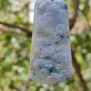 Unique Lavender Natural Type A Jadeite Pendant carved with scene come with certificate weight 19.55 grams 53.80 *27.50 * 5.50 mmm suitable for daily wear (pendant121)