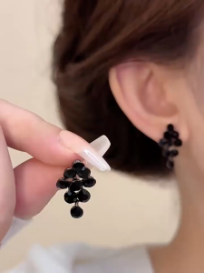good 999 Fashionable black tassel droplet shaped personalized geometric earrings ES63650