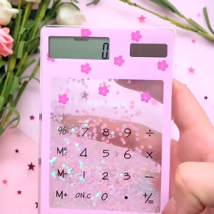 KALKULATOR PERLENGKAPAN SEKOLAH DAN KANTOR DESIGN AESTHETIC TRANSPARAN 8 DIGIT DENGAN GLITTER CANTIK