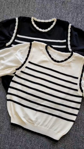 AMIRA baju outfit cewek baju atasan wanita baju Rajut Stipe knite/korean style/lengan balon