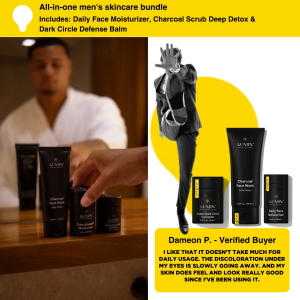 LUMIN | Burnout Buster Trio All-In-One Mens Detox With Charcoal Face Wash Hydrate With Moisturizer Reduce Dark Circle