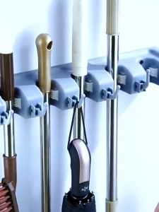 Broom Holder Wall Mounted Cleaning Tool Organizer Mop and broom Storage Tool Rack with 4 Ball Slots