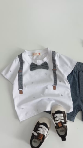 BE185 Bộ quần áo bé trai BERNIE áo thun cotton quần đùi công tử phong cách Hàn Quốc