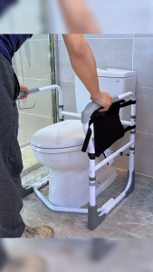 Toilet Safety Frame Toilet Safety Rail for Elderly Adjustable Height Handicap Toilet Frame with Handle Toilet Bar for Disabled with Non-Slip Mat