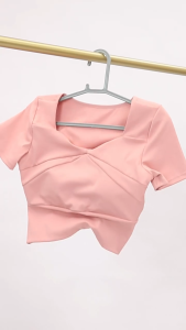 FitYoga Yoga clothing short-sleeved with chest pad female summer Pilates training fitness tops professional running sports T-shirt