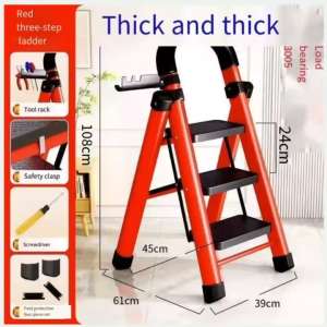 Heavy-Duty Telescopic Herringbone Folding Ladder with Safety Clasp 300kg Capacity 6-Step Red