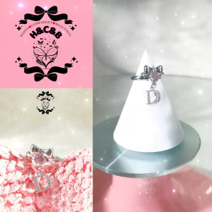 HCB❤"Exciting Pink Bow Knot Ring with Tassel Letter Add charm to personalization!"