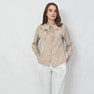 QUEENTIN Kemeja Peterpan Collar Ruffle Wanita 0167 Primadonna Polos Lengan Panjang