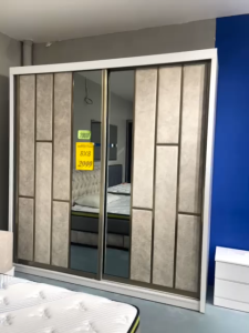 Bilik Furniture-( FREE Installation) White Sliding Doors Wardrobe /Anti-Jump/2 Sliding Doors /8X8 FT Wardrobe/ 6X8 FT Wardrobe