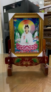 COMBO KHUNG HÌNH MẸ QUAN THẾ ÂM BỒ TÁT - CHÂN TĂNG ĐƠ HOA SEN ĐẮP NỔI GỖ TRÀM VÀNG