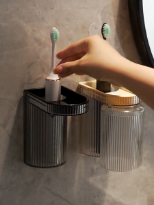 Toothbrush Holder with Cup Wall Mounted Toothpaste Holder with Cup Toothbrush Storage Shower Toothbrush Holder
