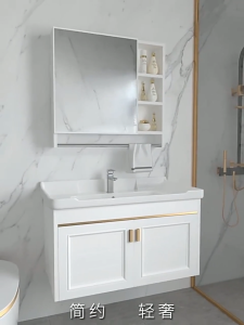 ⚡FLASH⚡Black aluminum 60 cm wall mounted bathroom cabinet ceramic sink with mirror box basin sink tap push style aluminum bathroom cabinet