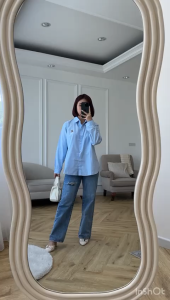 NANDO ATASAN KEMEJA LENGAN PANJANG BORIDR LOGO HUSHPUPPIESS WANITA BAHAN KATUN OXFORD 755 1552155