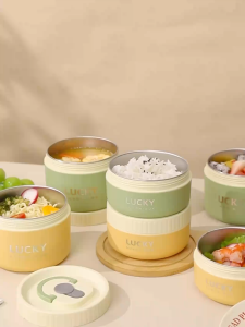 304 Stainless Steel Insulated Lunch Box with Handle Portable Anti Scalding Bento Box Microwave Safe Sealed Leak-proof Food Container