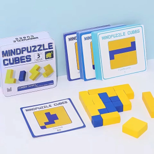 Wooden Mindpuzzle Cubes Teka-teki Kayu Pattern Blocks Brain Teaser Game Jigsaw Puzzles 60 Challenges 3D IQ Game