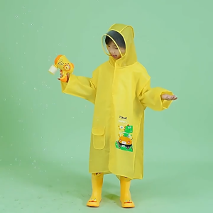 Rain Coat for Boys Girls 4-12 Yrs Raincoat for Kids Waterproof Cartoon Backpack Raincoat PVC School bag Increase and Widen Rainproof Measures