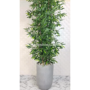 Pohon Daun Bambu Hijau Batang Hitam Pot Terasso Tanaman Artificial Latex Dekorasi Cafe Aesthetic