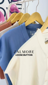 Zalmore Vneck Top with Button Premium Knit - Atasan Wanita Kancing