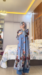 K-FASHION Tunik Set Panjang Wanita muslim Bahan Rayon Diamond Adem Pakaian Dewasa Viola