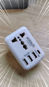 ANITECH Universal Travel Adapter 1socket 3USBA + 1Type C อัพเดทเสริม ปลั๊กแปลง ขาแบน 1ช่องชาร์จ H108UC