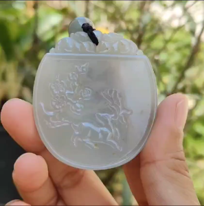 Crafted with Plum Blossoms and Deer Natural Type A Jadeite Pendant Necklace with certificate included weigh 34.14 grams 54.3 * 47.5 * 5.6 mmsymbols of Good fortune beauty and happiness (pendant105)