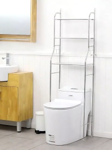 พร้อมส่ง!! ชั้นคร่อมชักโครก ชั้นวางของในห้องน้ำ 3ชั้น ความกว้าง45.8cm วัสดุโลหะเคลือบสี ชั้นวางของอเนกประสงค์ มีราวกันตก