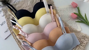 M&C Fashion Stripe Underwear Seamless Wireless Soft Womens Bra Comfortable Push Up Lingerie