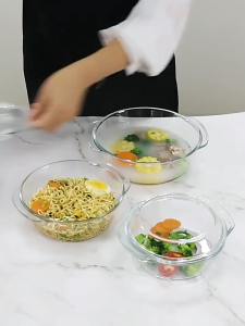 Crystal House 3 in 1 Transparent Round Borosilicate Glass Pot with Cover and Handle Casserole Dish Pan Oven-safe