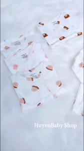Áo Sơ Sinh Dài Tay Cài Chéo Chất Thun Lạnh Mềm Mát Màu Trắng Họa Tiết Dễ Thương Cho Bé Trai Bé Gái Từ sơ sinh đến 8kg