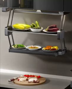 Kitchen Hidden Dish Rack Extendable Cupboard Shelf 2-Tier Cabinet Organization Shelf for Tableware
