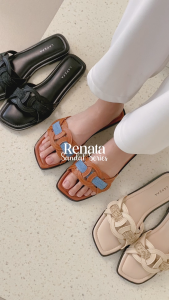 Lapepa RENATA Sendal Wanita Kasual Sendal Slop Cewek Flat Model Korea Style Kekinian Tanpa Hak Crean